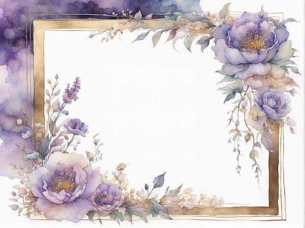 Watercolor Floral Frames: Light Purple & Gold Scrapbook Paper (Digital Art Print) — image 9