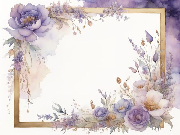 Watercolor Floral Frames: Light Purple & Gold Scrapbook Paper (Digital Art Print) — image 10
