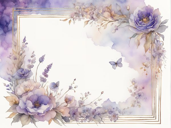 Watercolor Floral Frames: Light Purple & Gold Scrapbook Paper (Digital Art Print) — image 11