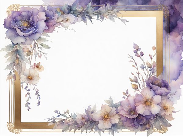 Watercolor Floral Frames: Light Purple & Gold Scrapbook Paper (Digital Art Print) — image 12