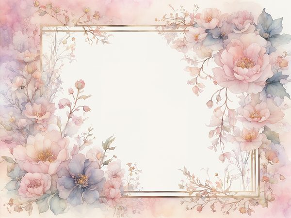 Watercolor Floral Frame Digital Paper: Soft Pink & Gold (10 JPGs) — image 1