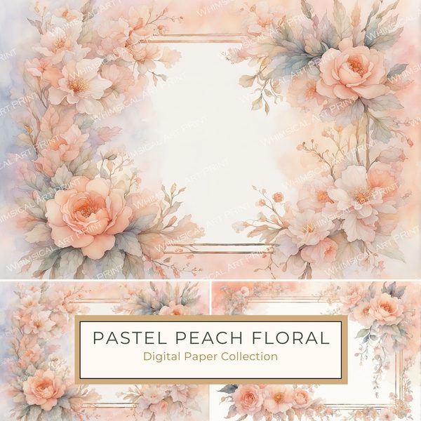 Peach Floral Watercolor Frames: Scrapbook Paper Pack (Digital Art Print)