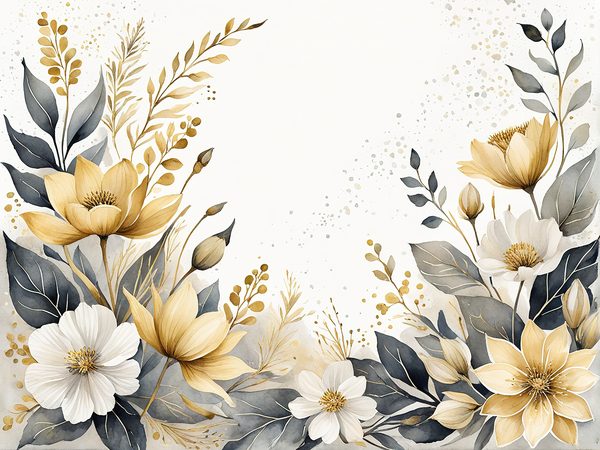 Watercolor Gold Floral Digital Paper: Grey Background (10 JPGs) — image 1