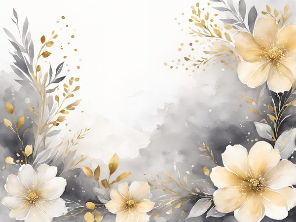 Watercolor Gold Floral Digital Paper: Grey Background (10 JPGs) — image 2