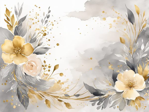 Watercolor Gold Floral Digital Paper: Grey Background (10 JPGs) — image 3