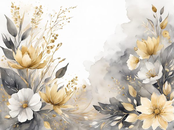 Watercolor Gold Floral Digital Paper: Grey Background (10 JPGs) — image 4