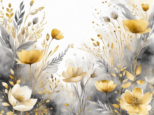 Watercolor Gold Floral Digital Paper: Grey Background (10 JPGs) — image 5