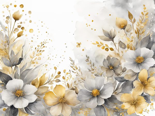 Watercolor Gold Floral Digital Paper: Grey Background (10 JPGs) — image 6