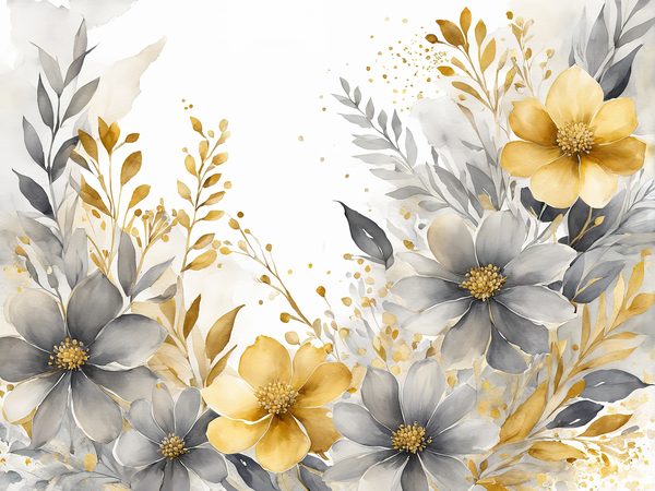 Watercolor Gold Floral Digital Paper: Grey Background (10 JPGs) — image 7