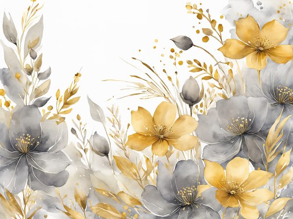 Watercolor Gold Floral Digital Paper: Grey Background (10 JPGs) — image 8