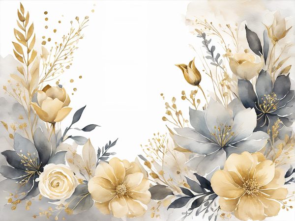 Watercolor Gold Floral Digital Paper: Grey Background (10 JPGs) — image 9