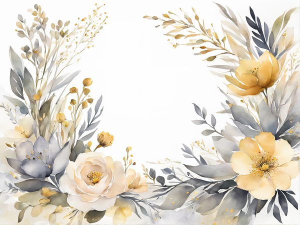 Watercolor Gold Floral Digital Paper: Grey Background (10 JPGs) — image 10