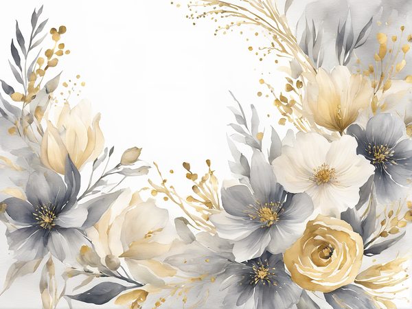 Watercolor Gold Floral Digital Paper: Grey Background (10 JPGs) — image 12