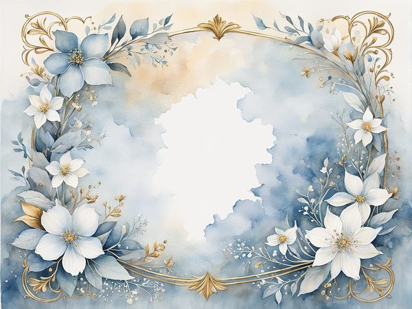 Watercolor Dusty Blue Floral Paper Pack: Scrapbook Page Frames (Digital Download) — image 1