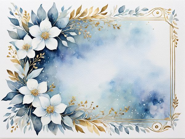 Watercolor Dusty Blue Floral Paper Pack: Scrapbook Page Frames (Digital Download) — image 2