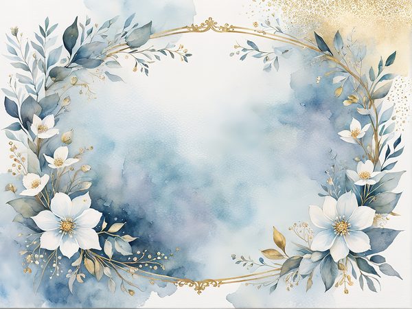 Watercolor Dusty Blue Floral Paper Pack: Scrapbook Page Frames (Digital Download) — image 3