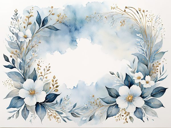 Watercolor Dusty Blue Floral Paper Pack: Scrapbook Page Frames (Digital Download) — image 4