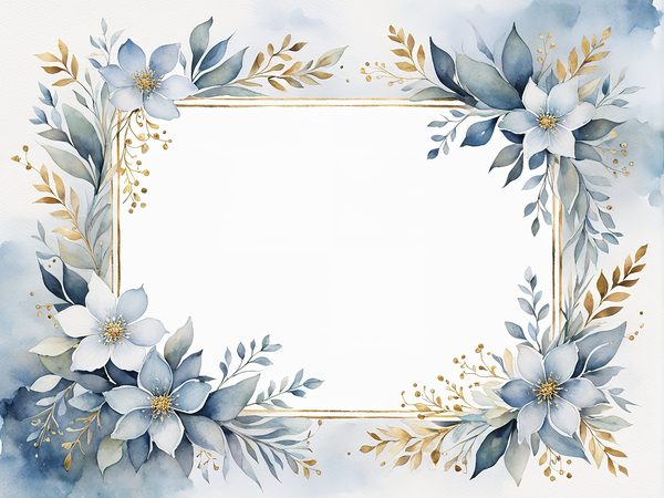 Watercolor Dusty Blue Floral Paper Pack: Scrapbook Page Frames (Digital Download) — image 5