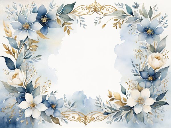 Watercolor Dusty Blue Floral Paper Pack: Scrapbook Page Frames (Digital Download) — image 7