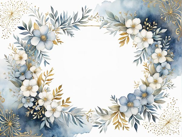 Watercolor Dusty Blue Floral Paper Pack: Scrapbook Page Frames (Digital Download) — image 8
