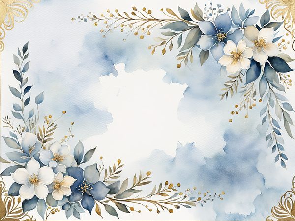 Watercolor Dusty Blue Floral Paper Pack: Scrapbook Page Frames (Digital Download) — image 9