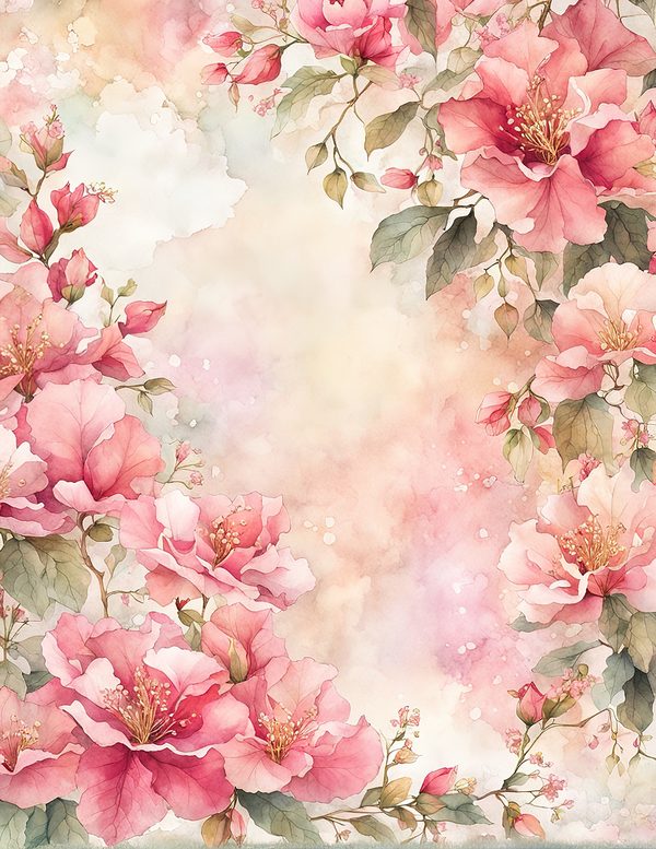 Watercolor Bougainvillea Floral Frames: Dusty Pink Digital Paper (JPG) — image 1