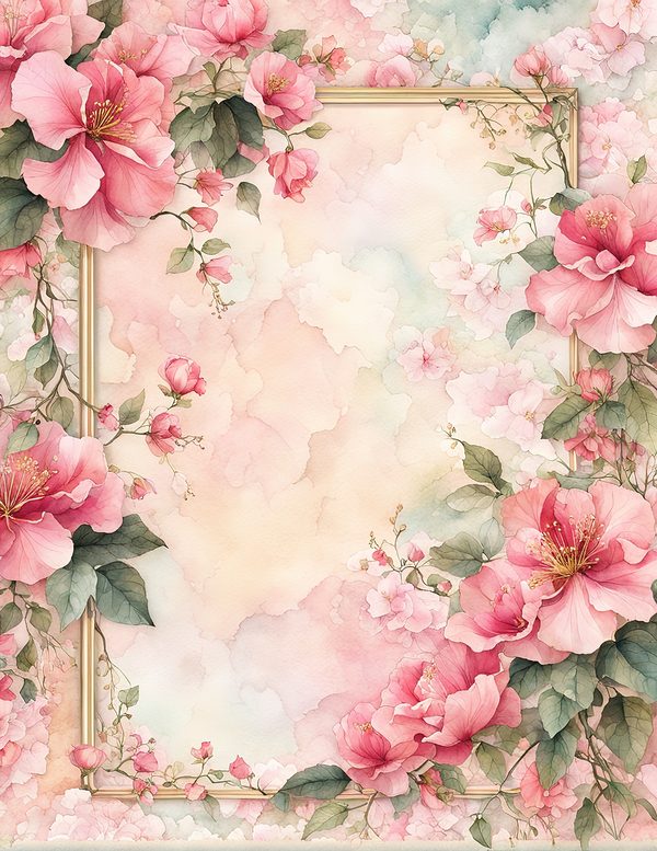 Watercolor Bougainvillea Floral Frames: Dusty Pink Digital Paper (JPG) — image 9