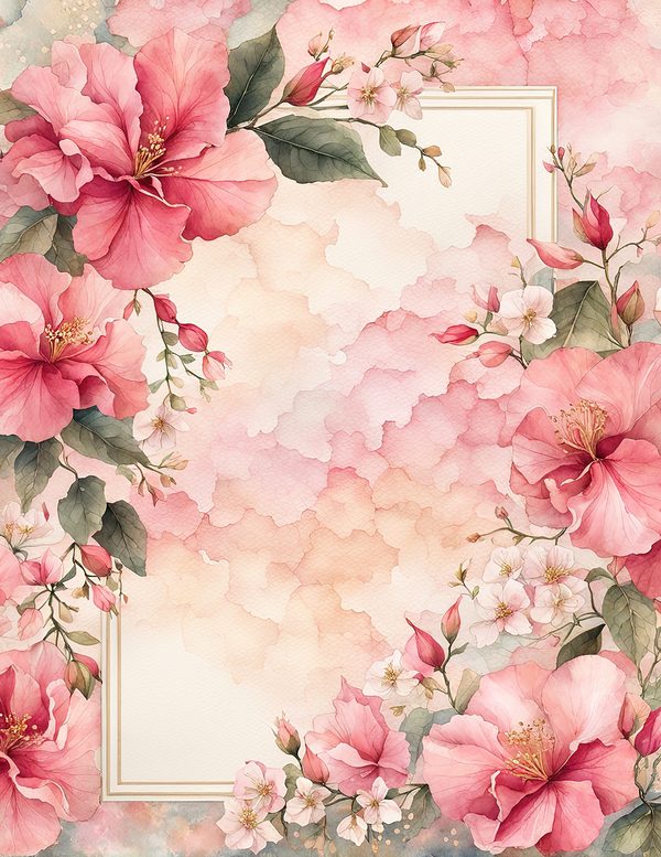 Watercolor Bougainvillea Floral Frames: Dusty Pink Digital Paper (JPG) — image 11