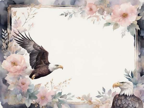 Watercolor Bald Eagle Digital Paper: Floral Page Frames (10 JPGs) — image 1