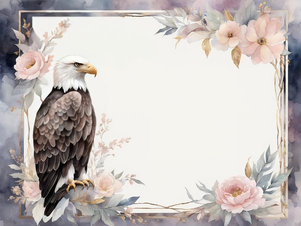 Watercolor Bald Eagle Digital Paper: Floral Page Frames (10 JPGs) — image 2