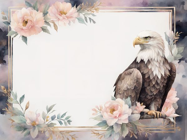 Watercolor Bald Eagle Digital Paper: Floral Page Frames (10 JPGs) — image 3