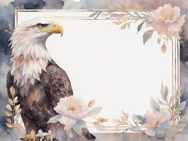 Watercolor Bald Eagle Digital Paper: Floral Page Frames (10 JPGs) — image 4