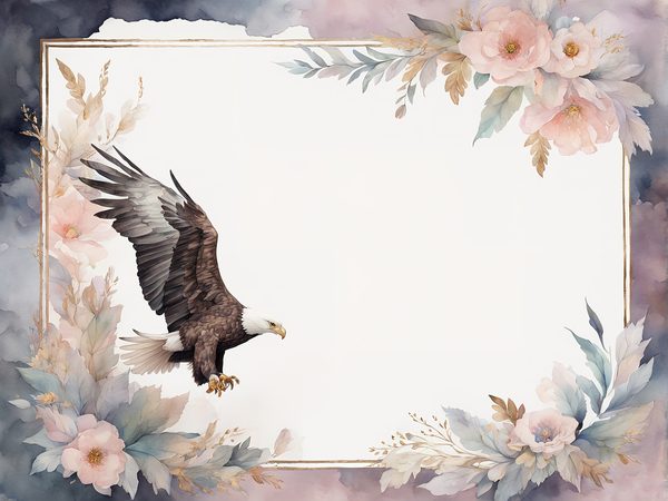 Watercolor Bald Eagle Digital Paper: Floral Page Frames (10 JPGs) — image 5