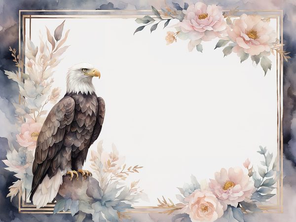 Watercolor Bald Eagle Digital Paper: Floral Page Frames (10 JPGs) — image 6