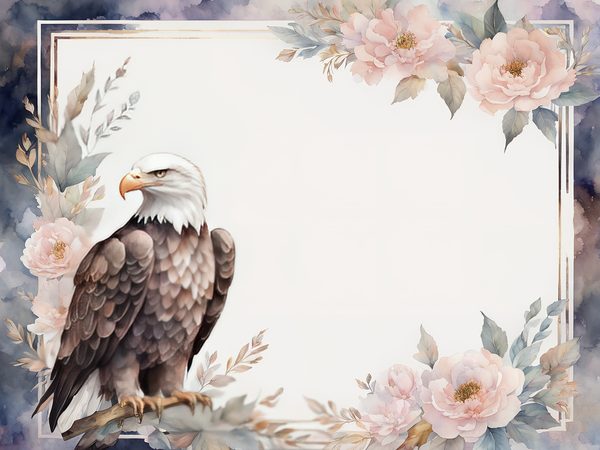 Watercolor Bald Eagle Digital Paper: Floral Page Frames (10 JPGs) — image 7