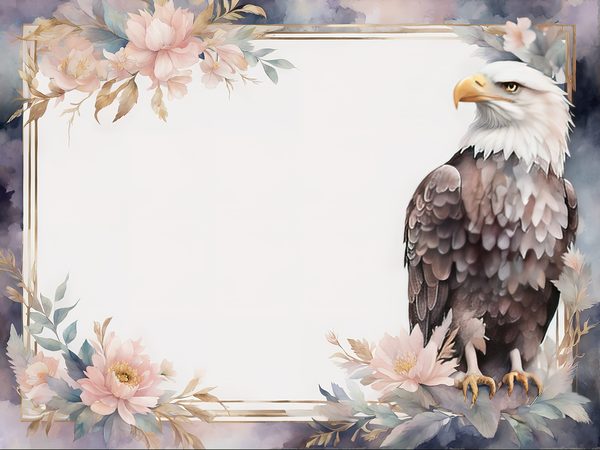 Watercolor Bald Eagle Digital Paper: Floral Page Frames (10 JPGs) — image 8