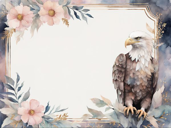 Watercolor Bald Eagle Digital Paper: Floral Page Frames (10 JPGs) — image 9