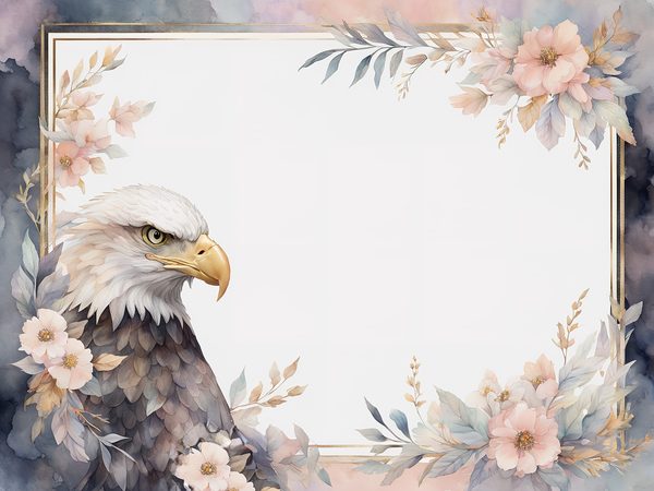 Watercolor Bald Eagle Digital Paper: Floral Page Frames (10 JPGs) — image 10