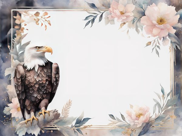 Watercolor Bald Eagle Digital Paper: Floral Page Frames (10 JPGs) — image 11