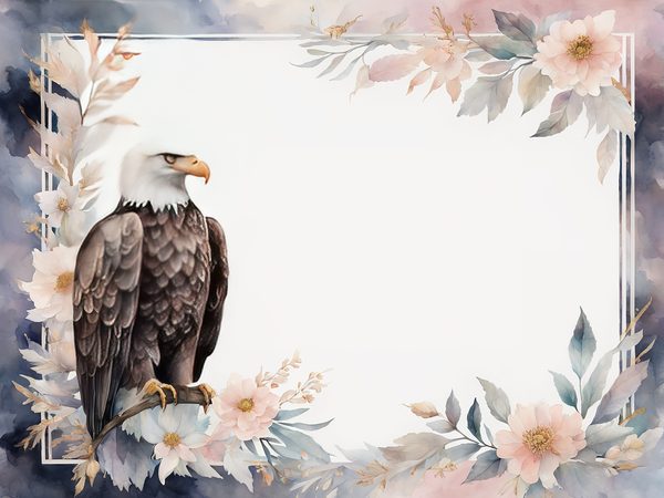 Watercolor Bald Eagle Digital Paper: Floral Page Frames (10 JPGs) — image 12