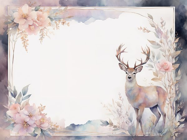 Watercolor Stag Digital Paper: Woodland Frames, Soft Pastels (10 JPGs) — image 1