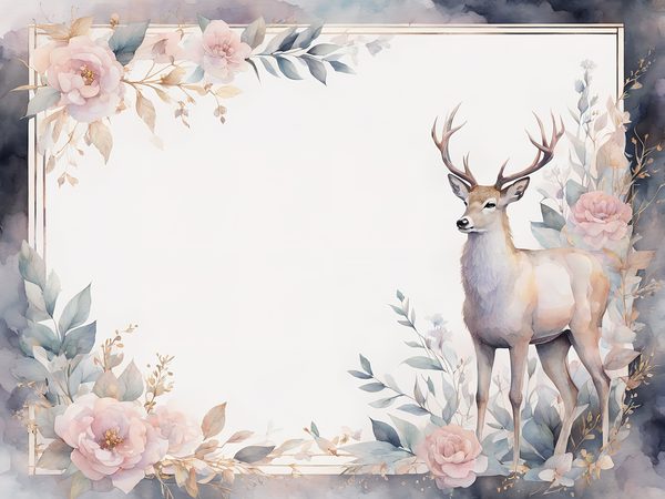Watercolor Stag Digital Paper: Woodland Frames, Soft Pastels (10 JPGs) — image 2