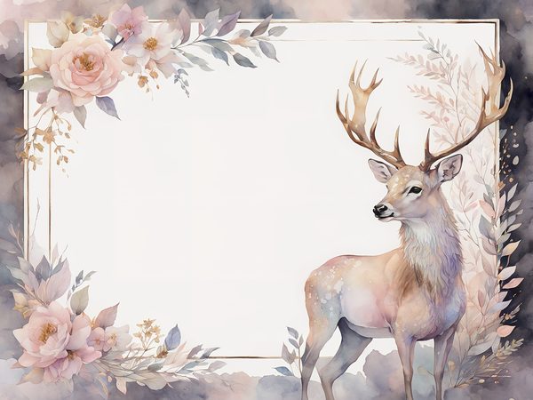 Watercolor Stag Digital Paper: Woodland Frames, Soft Pastels (10 JPGs) — image 3