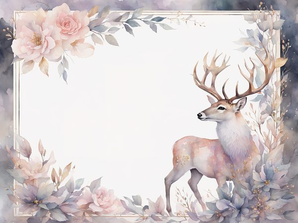 Watercolor Stag Digital Paper: Woodland Frames, Soft Pastels (10 JPGs) — image 4