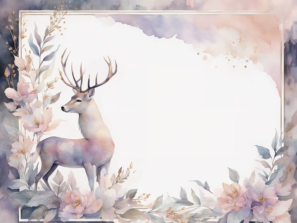 Watercolor Stag Digital Paper: Woodland Frames, Soft Pastels (10 JPGs) — image 5