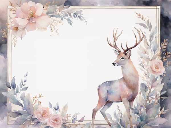 Watercolor Stag Digital Paper: Woodland Frames, Soft Pastels (10 JPGs) — image 8