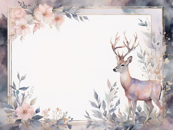Watercolor Stag Digital Paper: Woodland Frames, Soft Pastels (10 JPGs) — image 9
