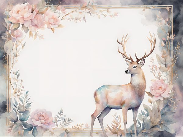 Watercolor Stag Digital Paper: Woodland Frames, Soft Pastels (10 JPGs) — image 10