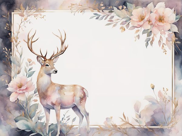 Watercolor Stag Digital Paper: Woodland Frames, Soft Pastels (10 JPGs) — image 13