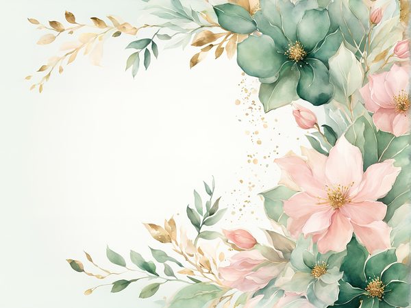 Watercolor Pink Roses & Gold Floral Digital Paper (10 JPGs) (Commercial Use) — image 1